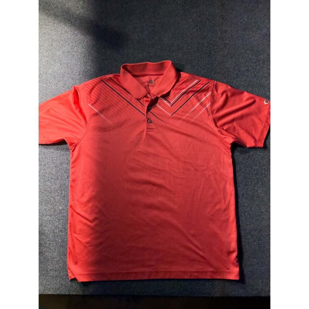Cypress Club Tech Mens Polo Shirt Large Coral Orange Chevron Golf Performance L